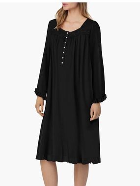 Eileen West Black Lace-Trim Nightgown